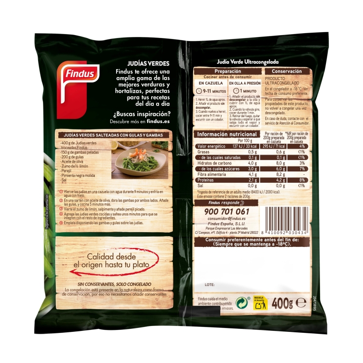 judías verdes redondas troceadas, 400g