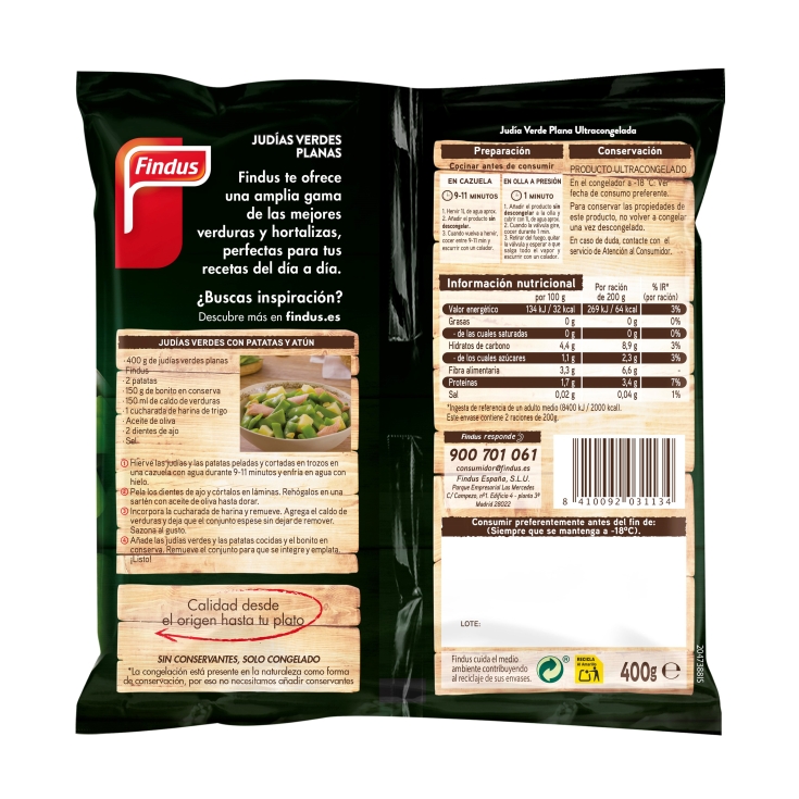 judías verdes planas troceadas, 400g