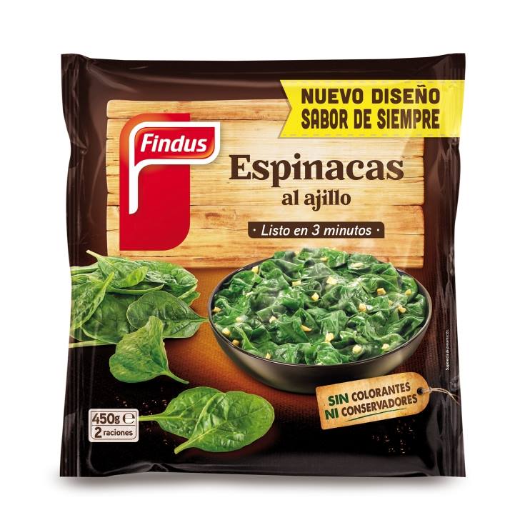 espinacas al ajillo, 450g