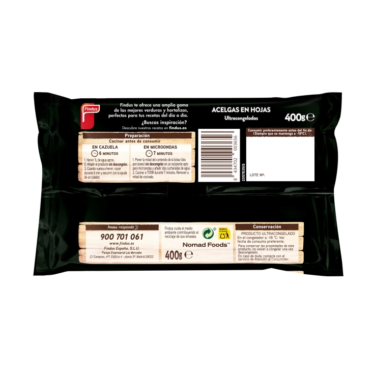 acelgas en hoja, 400g