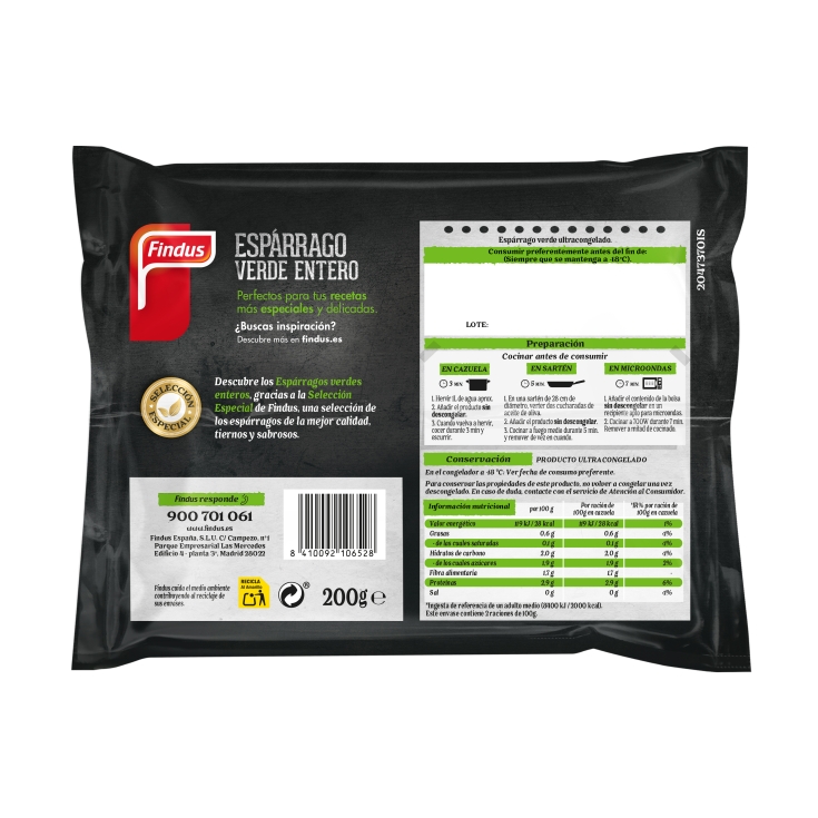 espárrago verde entero, 200g