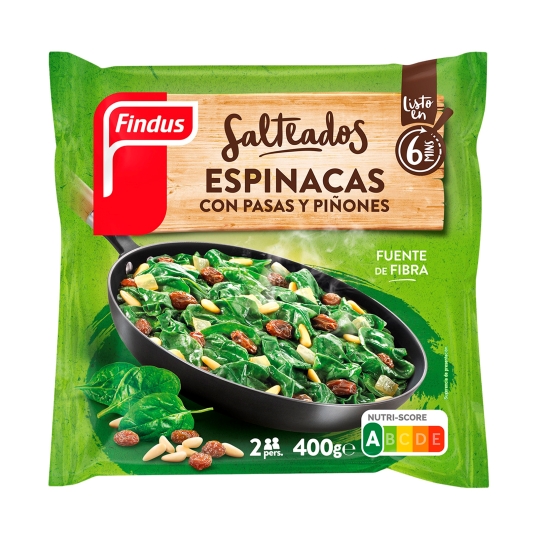 espinacas con pasas y piñones, 400g