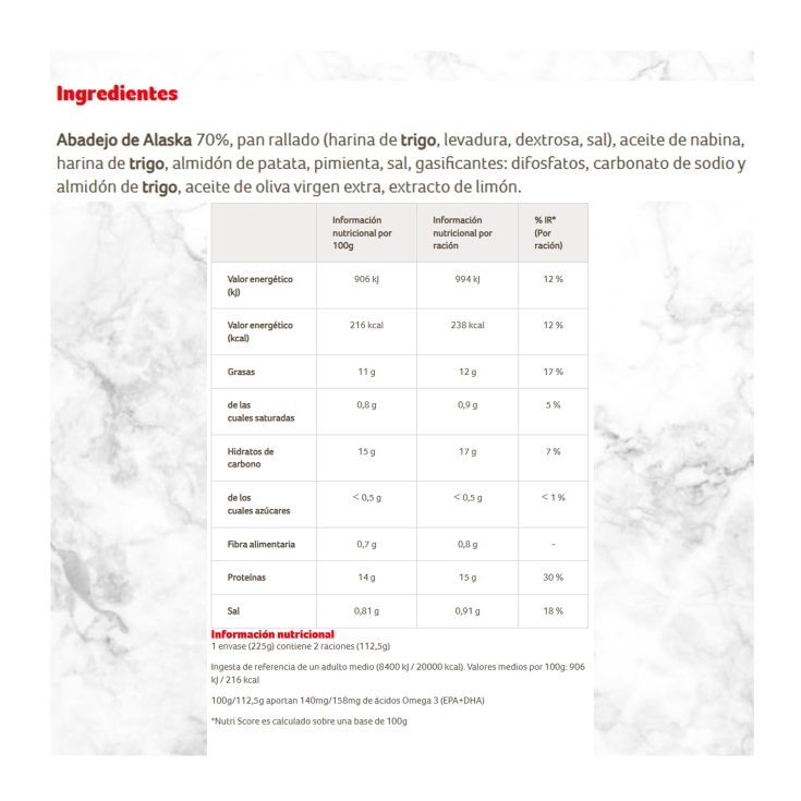 filetes de pescado al limón y pimienta, 225g