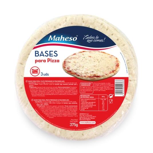 bases para pizza 3ud, 375g