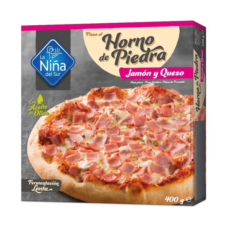 pizza horno piedra jamón y queso, 400g