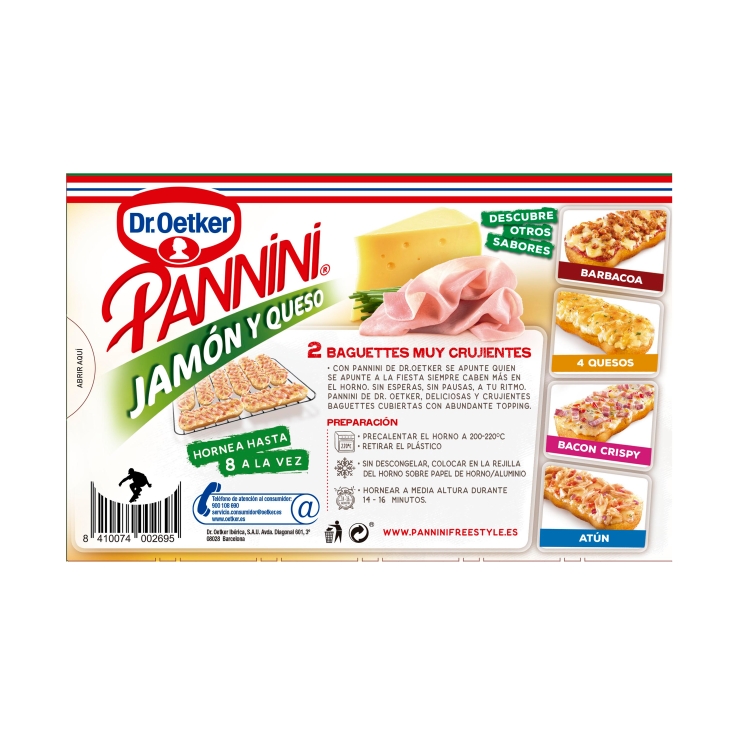 pannini jamón y queso, 250g