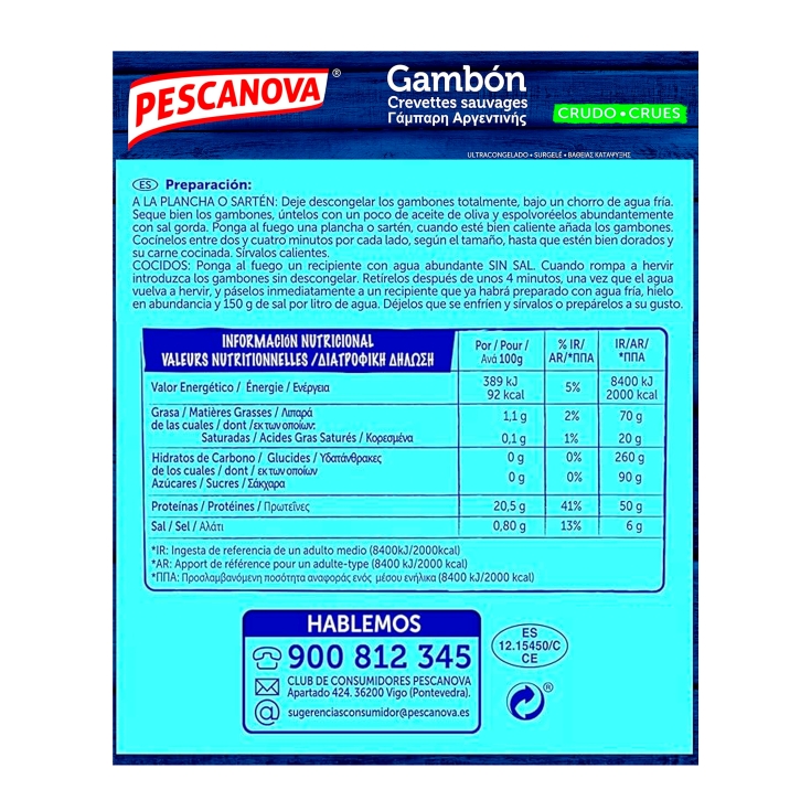 gambón crudo 15/30, 800g