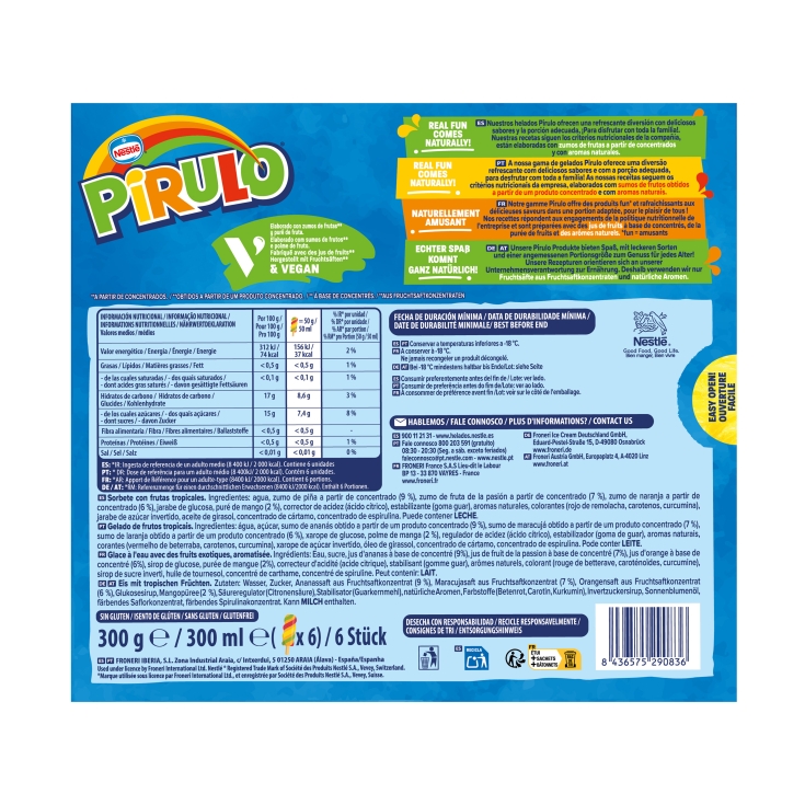 helado pirulo mini tropical, pk-6