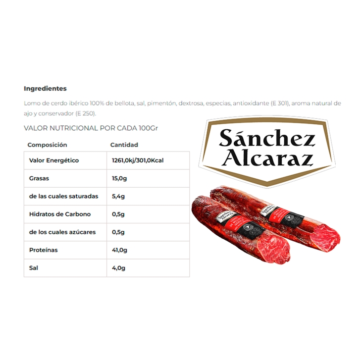 lomo de bellota ibérico 50%raza ibérica, kg