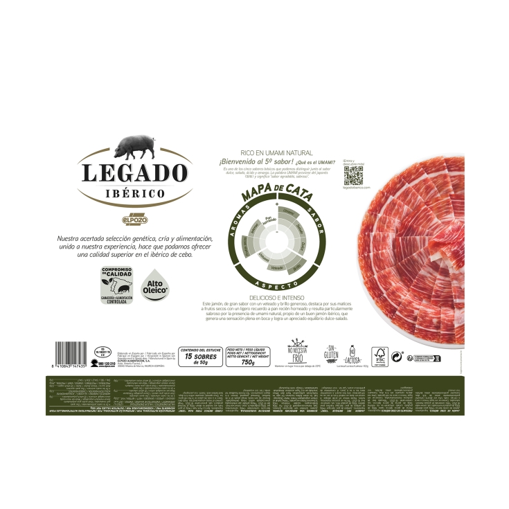 estuche jamón ibérico 50% raza, 15 sobres