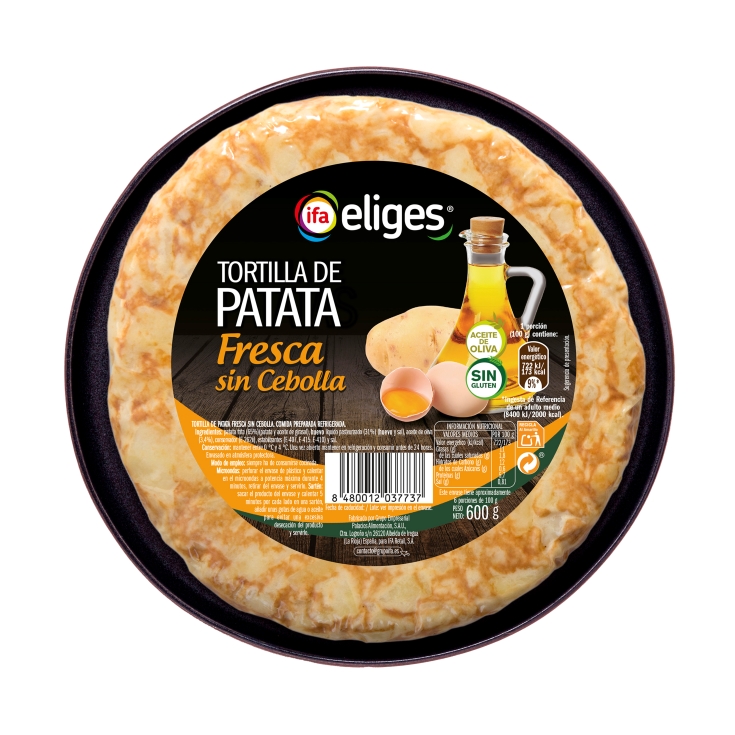 tortilla patata fresca s/cebolla, 600g