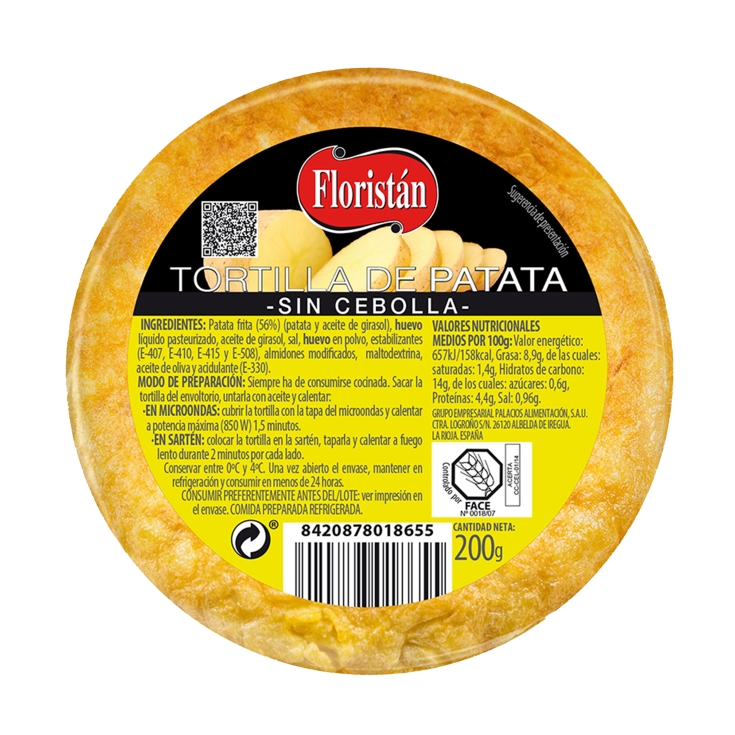 tortilla patatas sin cebolla mini, 200g