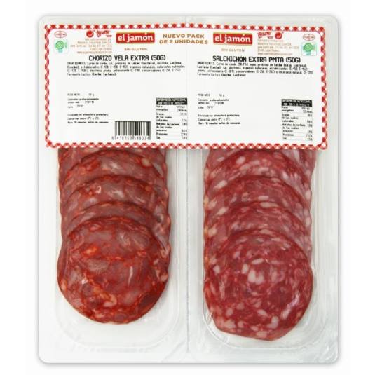 chorizo vela + salchichón pimienta, 100g