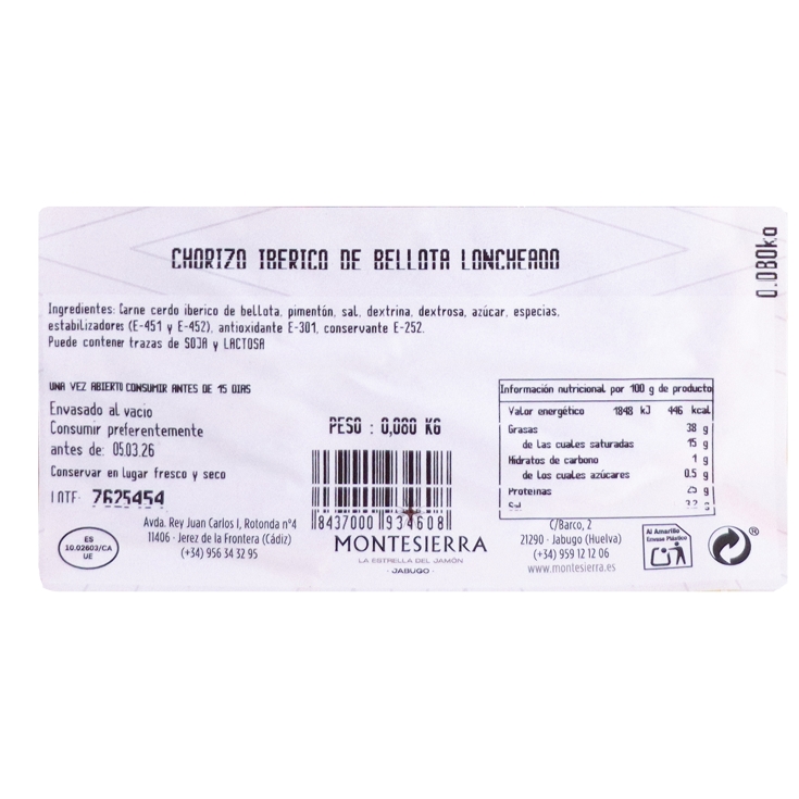 chorizo ibérico de bellota, 80g