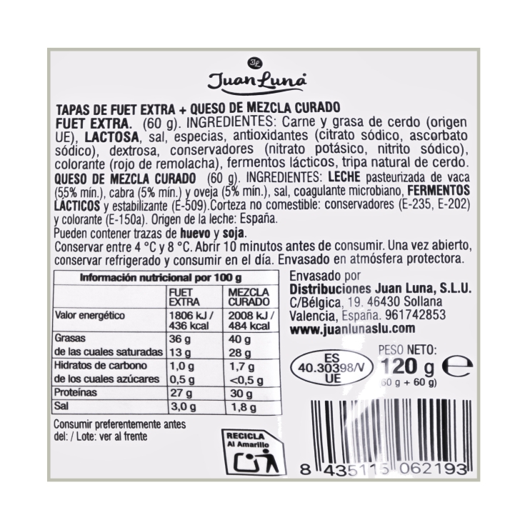 tapas fuet y queso, 120g