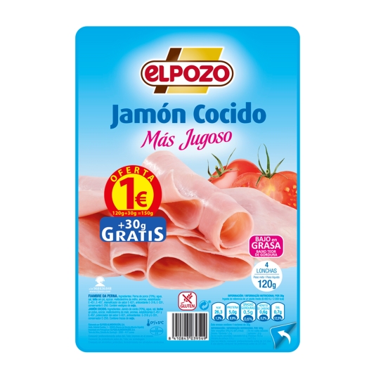 jamón cocido bajo en grasa, 80g