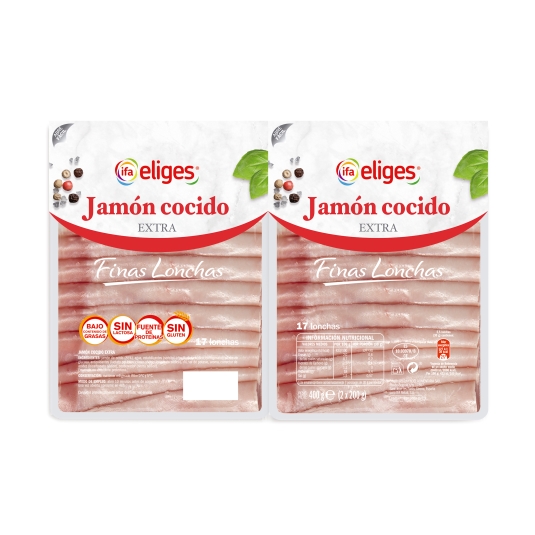 jamón cocido lonchas finas bipack, 400g