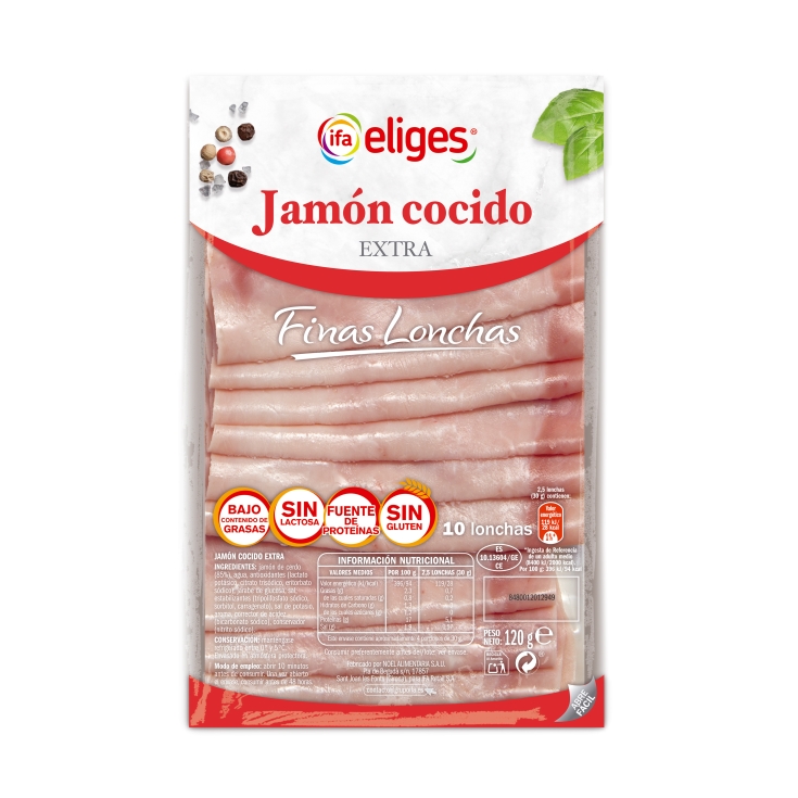 jamón cocido extra finas lonchas, 120g