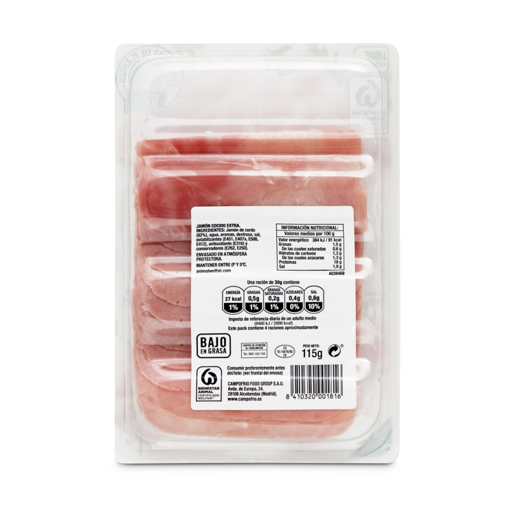 jamón cocido extra finíssimas, 115g