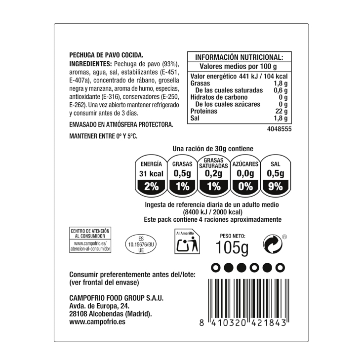 pechuga pavo naturarte, 105g
