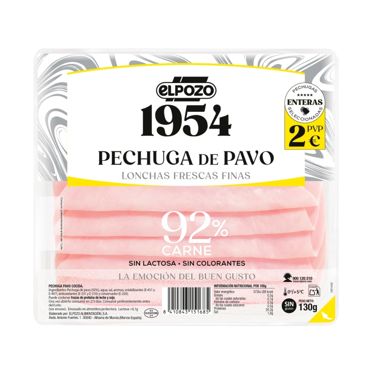 pechuga pavo lonchas 92%carne 1954, 130g