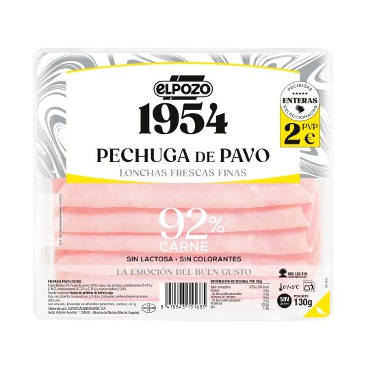 pechuga pavo lonchas 92%carne 1954, 130g