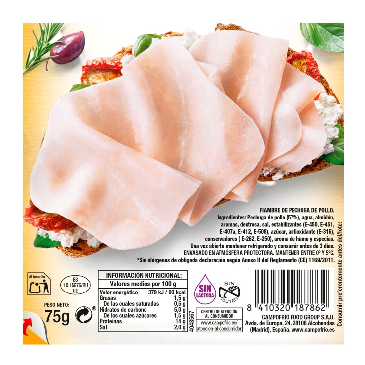 fiambre de pechuga de pollo, 80g