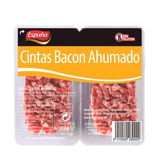 tiras de bacon ahumado, 100g