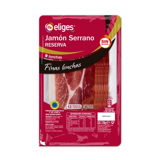 jamón serrano reserva finas lonchas, 120g