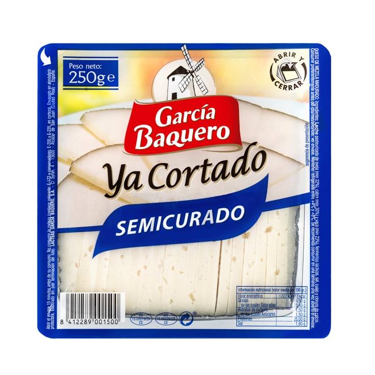 queso semicurado ya cortado, 225g