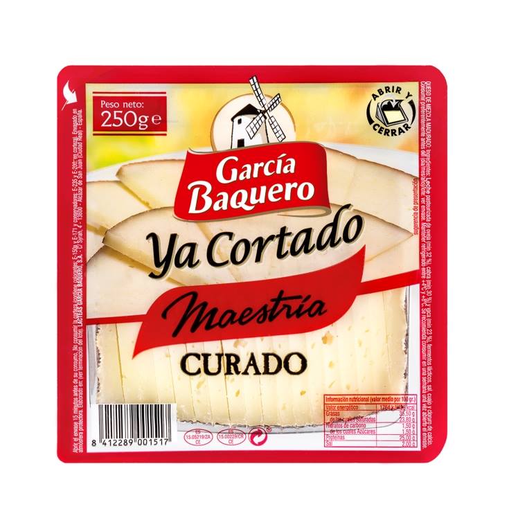 queso curado ya cortado, 225g