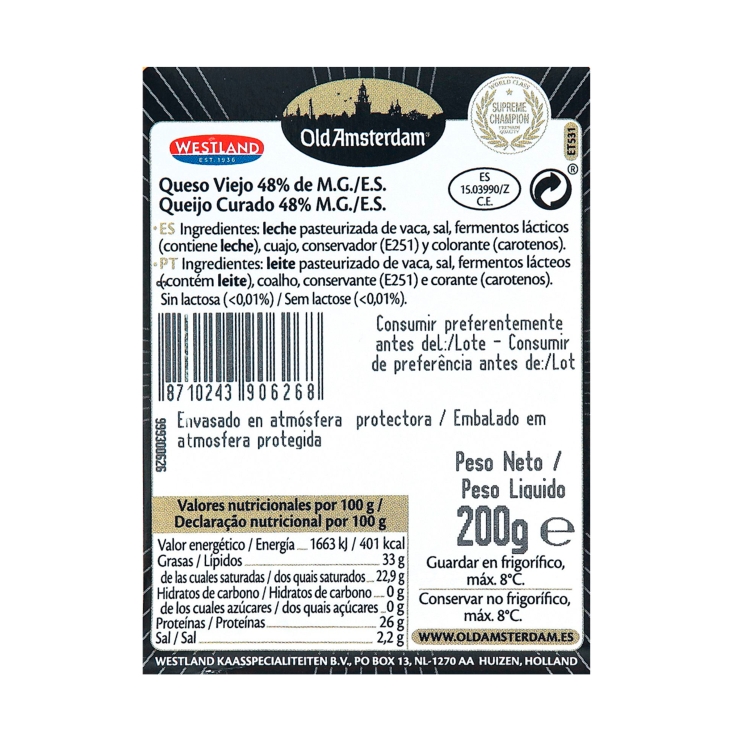 queso viejo gouda cortado cuña, 200g
