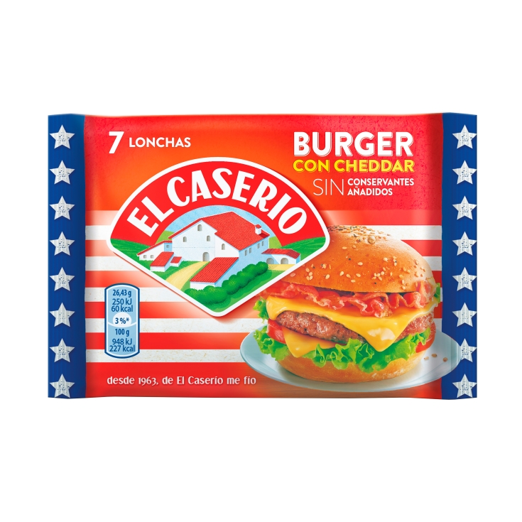 queso burger con cheddar 7 lonchas, 185g