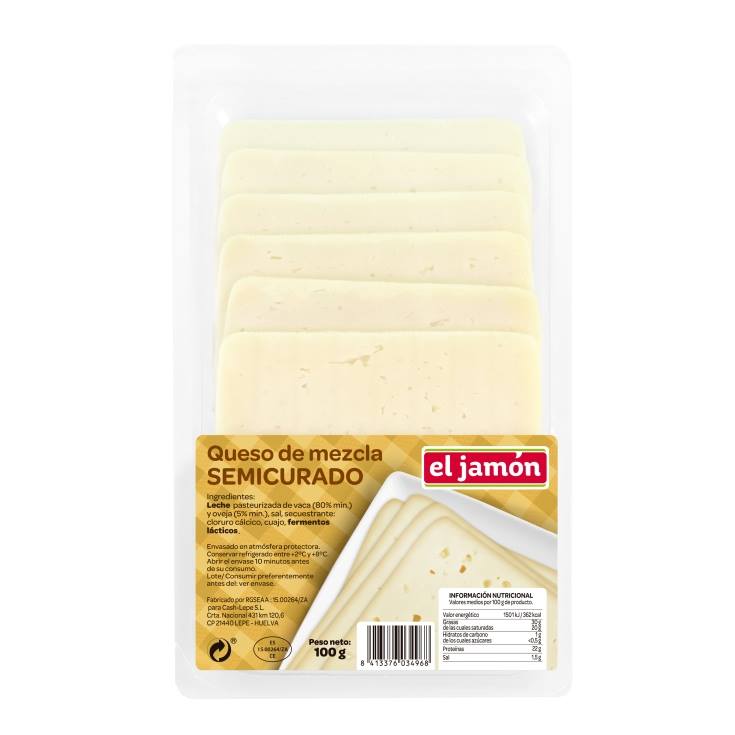 queso semicurado lonchas, 100g