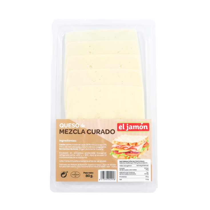 queso curado lonchas, 80g