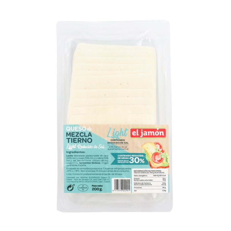 queso tierno light reducido sal lonchas, 200g