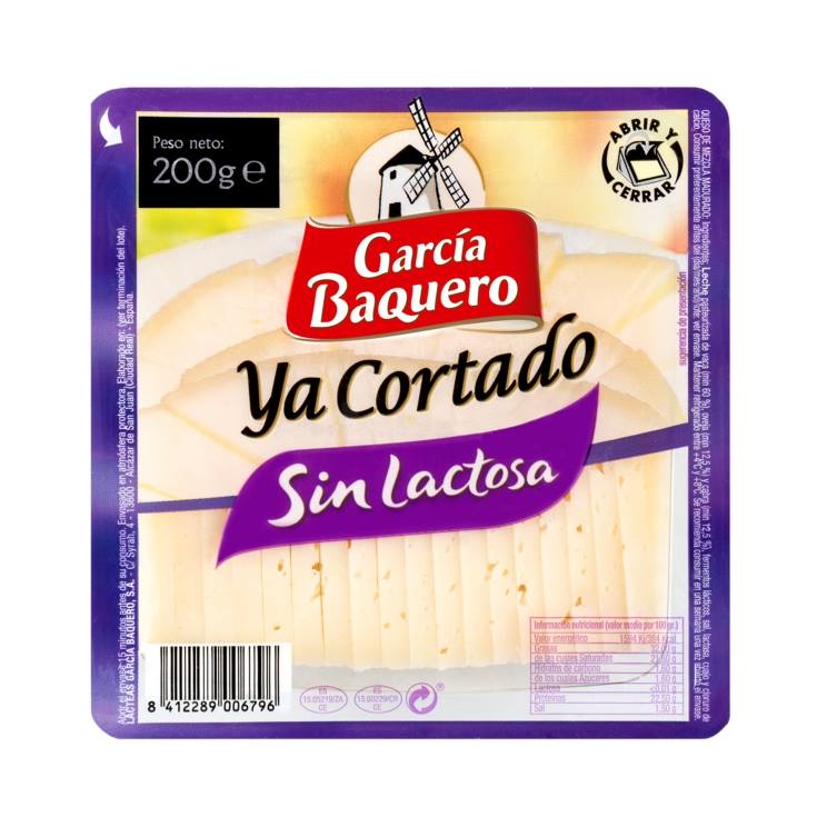 queso sin lactosa ya cortado, 200g