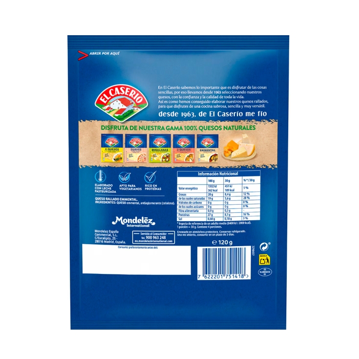 queso rallado emmental, 120g