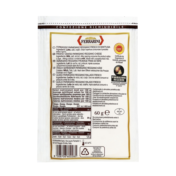 queso rallado parmigiano reggiano, 60g
