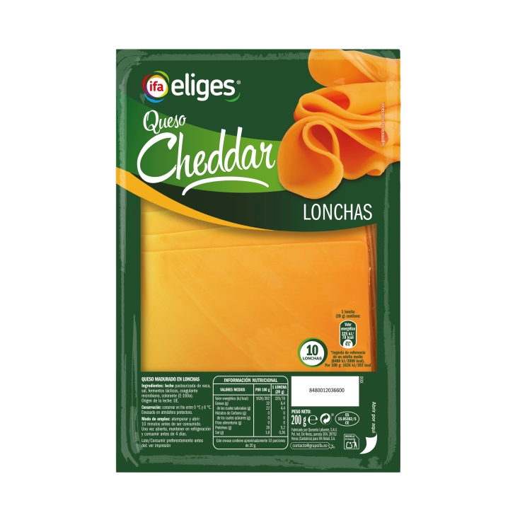 queso cheddar loncha, 200g