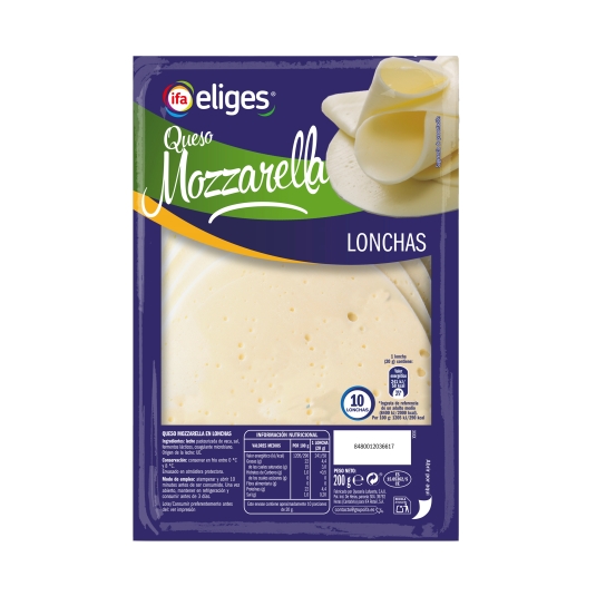 queso mozzarella loncha, 200g