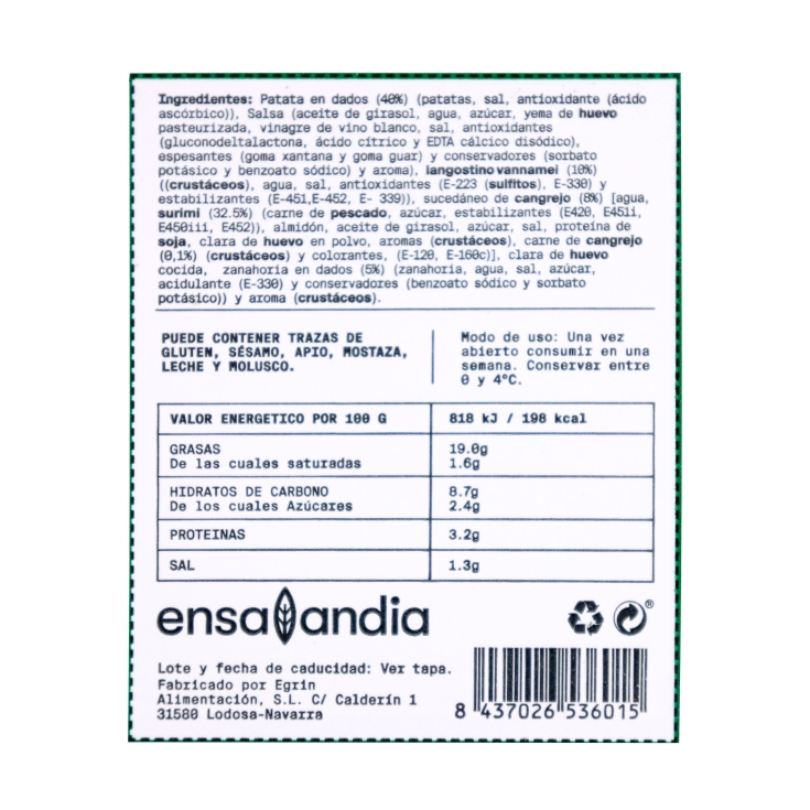 ensaladilla rusa con langostinos, 250g