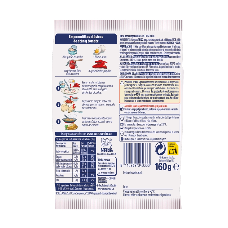 masa empanadillas 16 obleas, 160g