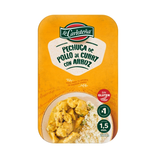 pechuga de pollo al curry con arroz, 300g