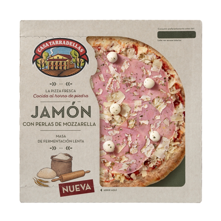 pizza jamón con perlas de mozzarrella, 400g