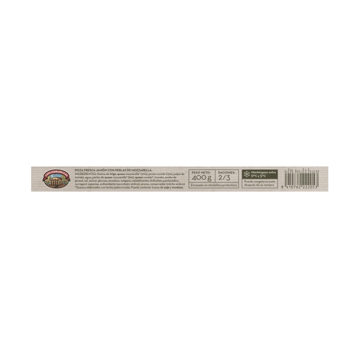 pizza jamón/mozzarela fermentac.lenta, 400g