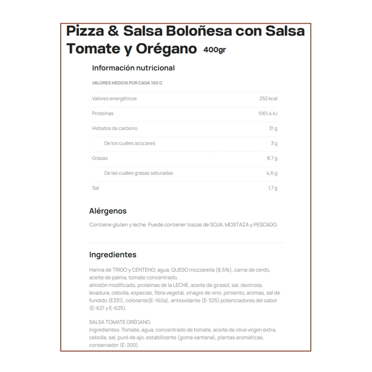 pizza boloñesa, 400g