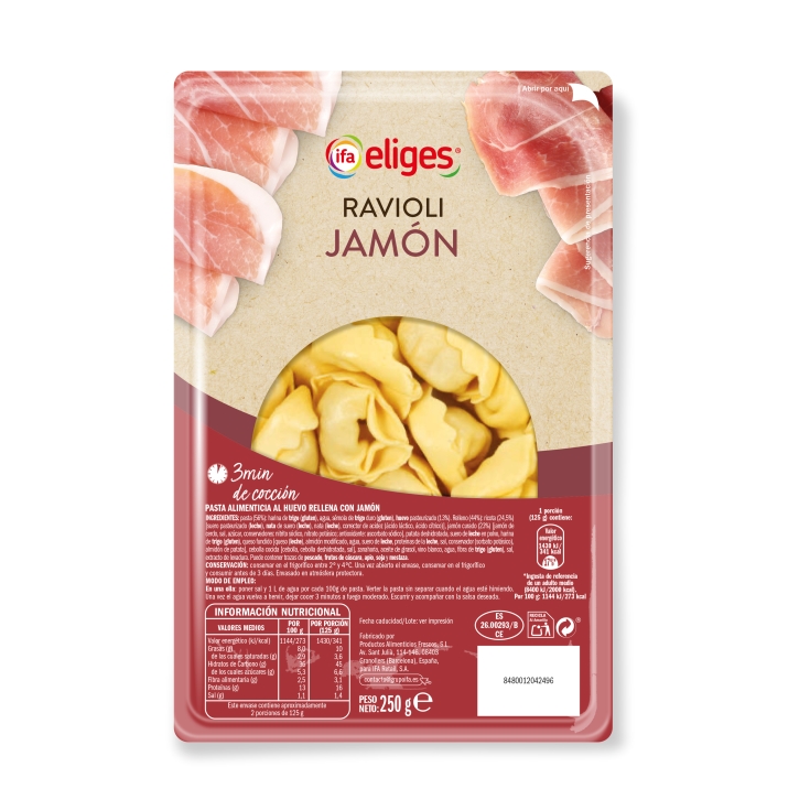 ravioli de jamón, 250g