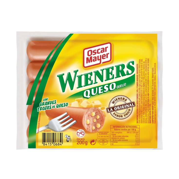 salchichas wieners queso, 200g
