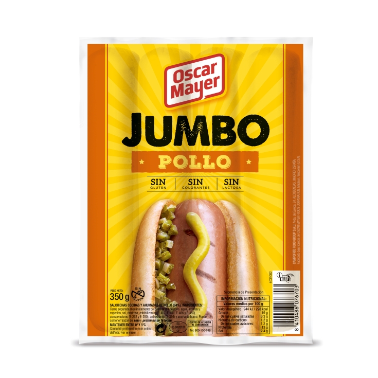 salchichas jumbo pollo, 350g